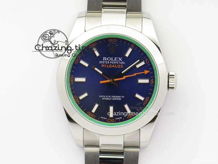 0414 Fashionable Milgauss 116400 GV JF 1:1 Green Sapphire Blue Dial On SS Bracelet A2824 V 3950